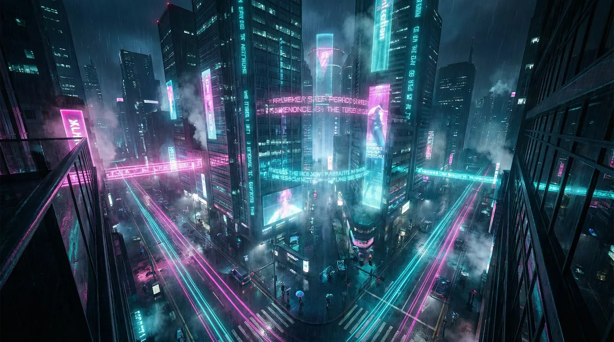 亚洲 欧美 综合 高清 在线 竖屏短剧平台首页背景 - 赛博朋克都市夜景